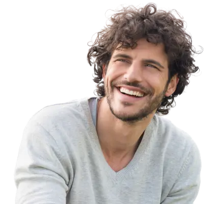 handsome guy with curly hear laughing in NeverFail Dating